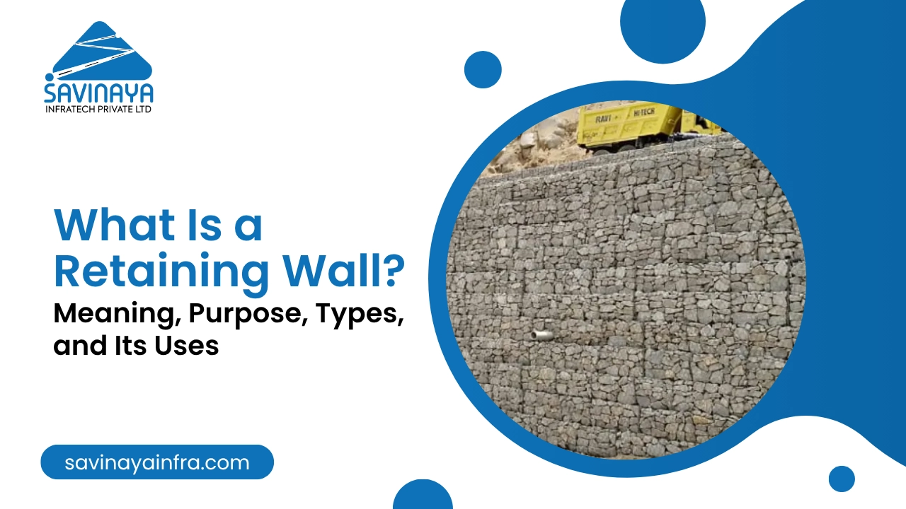 Retaining wall supporting slope near a construction site