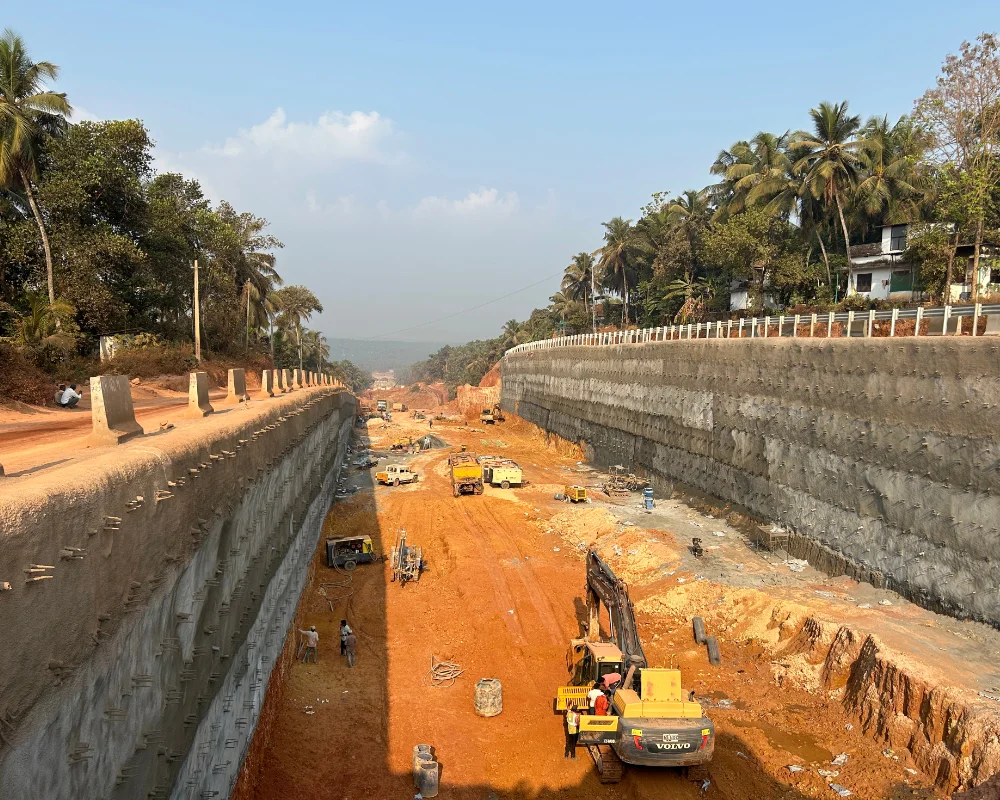 gabion walls installation in construction site area